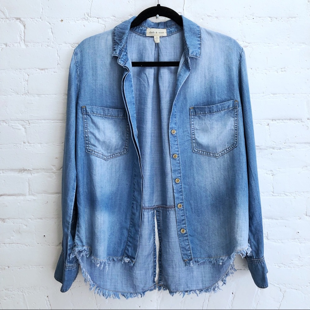 Anthropologie Cloth & Stone Chambray Fringe Shirt